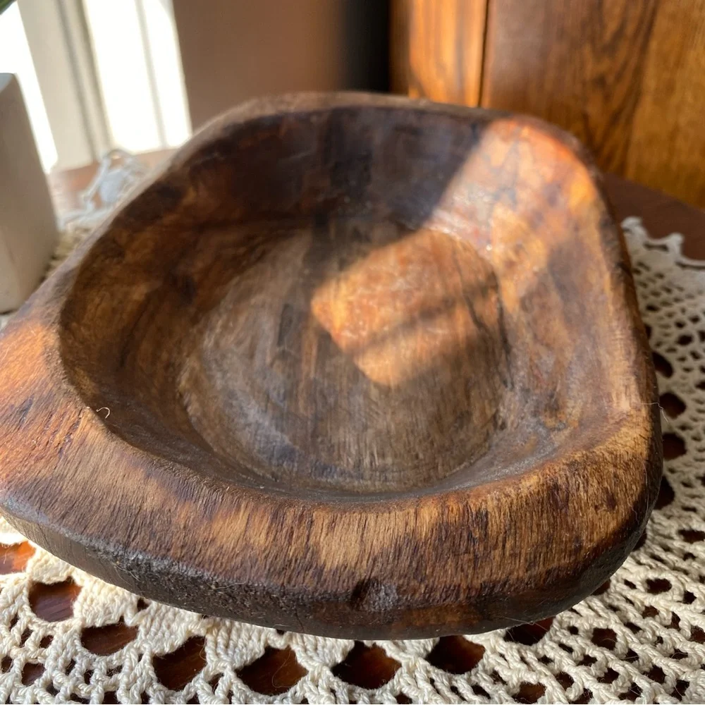 Vintage Rustic Brown Wooden Bowl EUC
